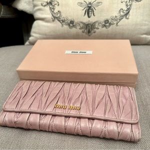 MIU MIU Matelasse Pink Continental Wallet Authentic